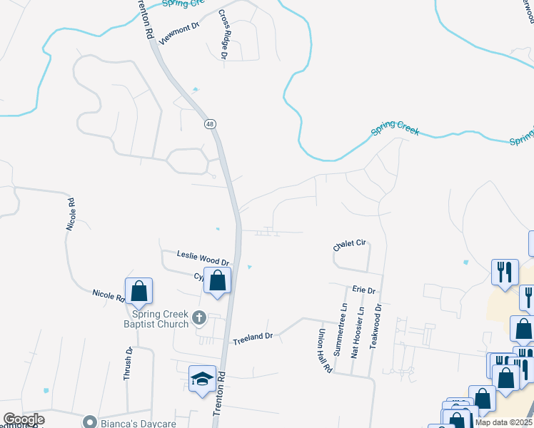 map of restaurants, bars, coffee shops, grocery stores, and more near 1101 Ziva Lane in Clarksville