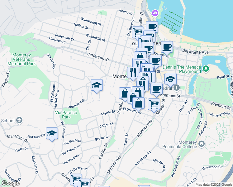 map of restaurants, bars, coffee shops, grocery stores, and more near 700 Pacific Street in Monterey