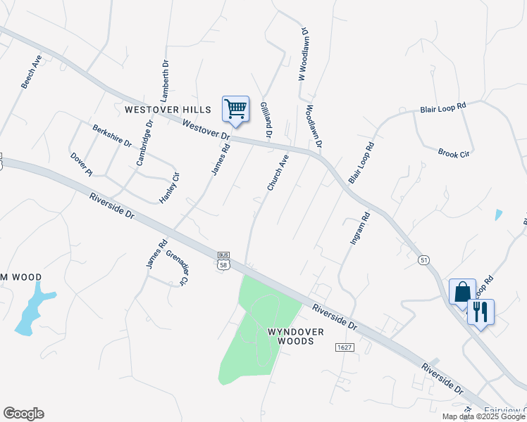 map of restaurants, bars, coffee shops, grocery stores, and more near 441 Church Avenue in Danville