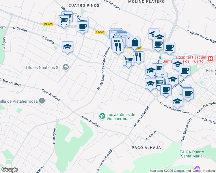 map of restaurants, bars, coffee shops, grocery stores, and more near 14D Calle Abeto in El Puerto de Santa María