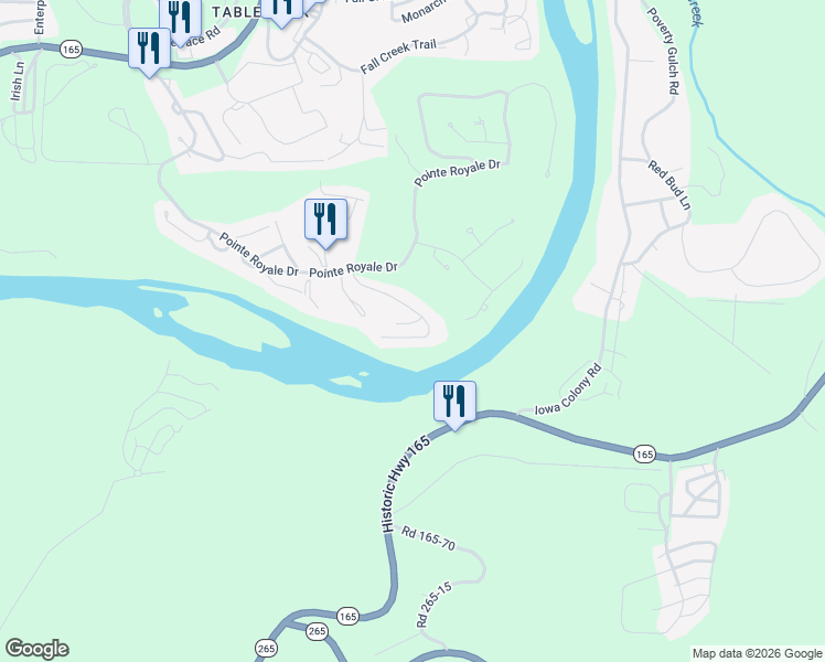 map of restaurants, bars, coffee shops, grocery stores, and more near 344 Wimbledon Drive in Branson
