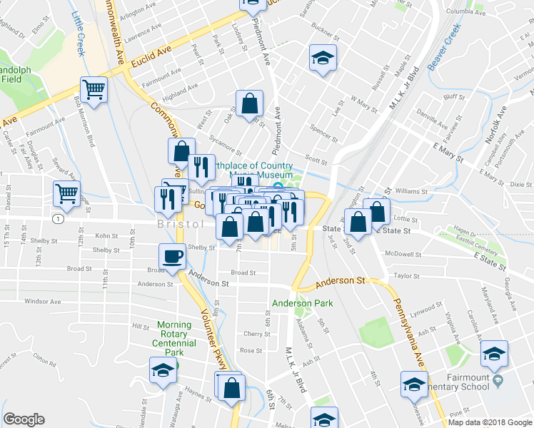 map of restaurants, bars, coffee shops, grocery stores, and more near 16 Moore Street in Bristol