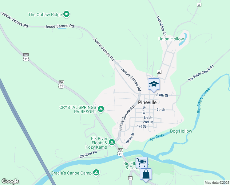map of restaurants, bars, coffee shops, grocery stores, and more near 105 Saint John Boulevard in Pineville