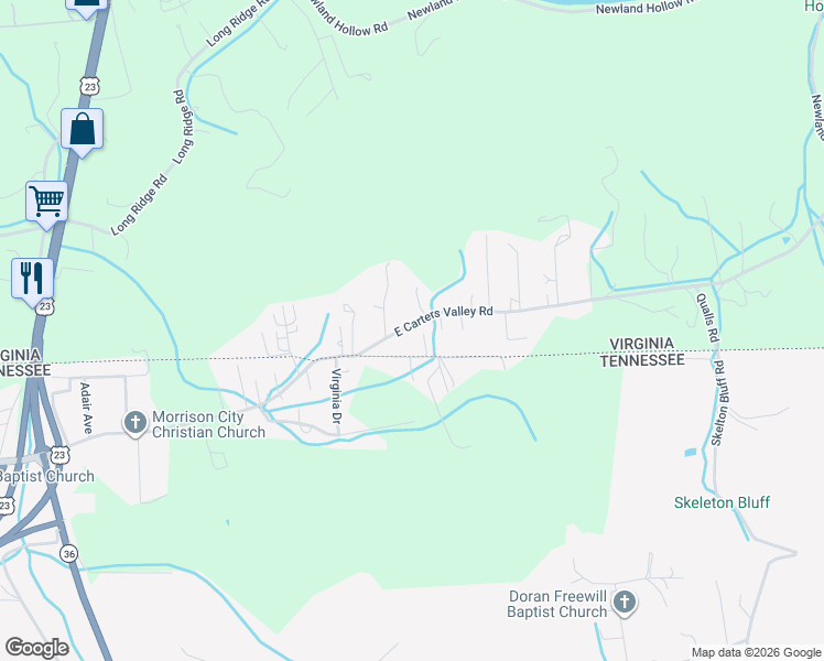 map of restaurants, bars, coffee shops, grocery stores, and more near 560 East Carters Valley Road in Gate City