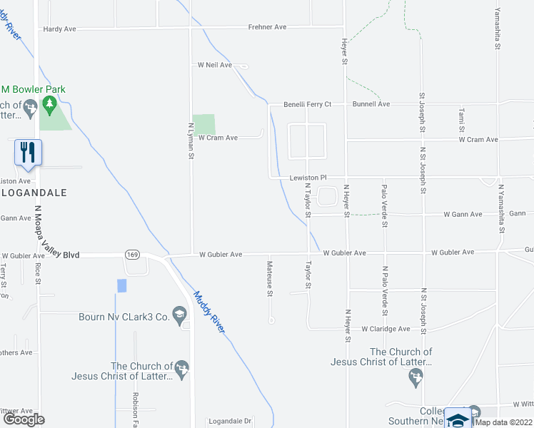 map of restaurants, bars, coffee shops, grocery stores, and more near 3055 Taylor Street in Moapa Valley