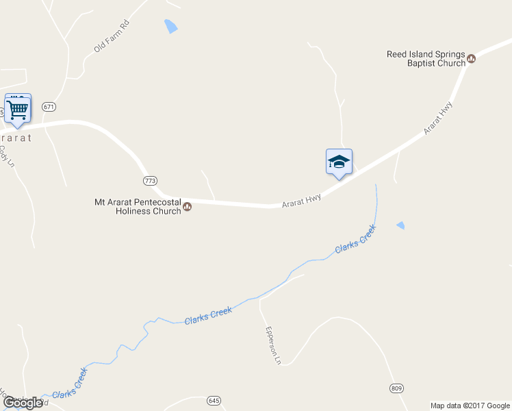 map of restaurants, bars, coffee shops, grocery stores, and more near State Route 773 in Ararat