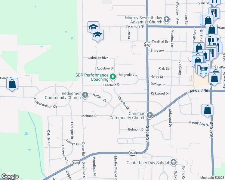 map of restaurants, bars, coffee shops, grocery stores, and more near 1626 Catalina Drive in Murray