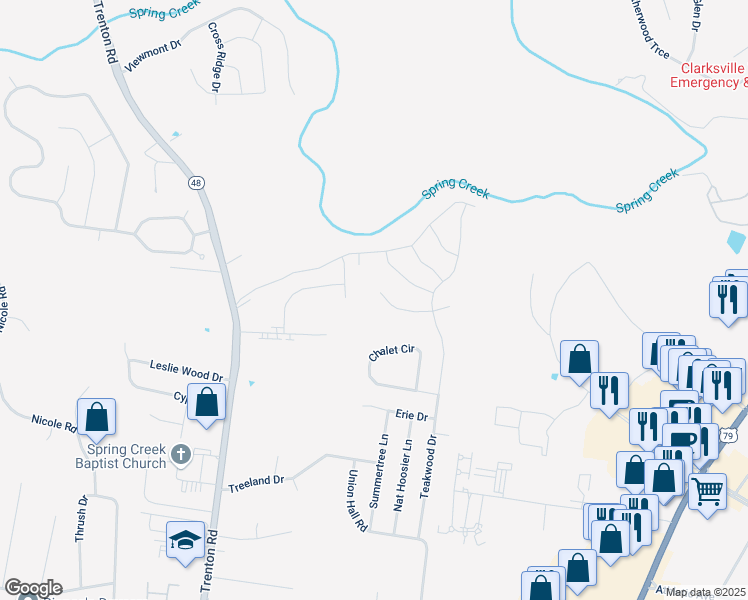 map of restaurants, bars, coffee shops, grocery stores, and more near 422 Zurich Court in Clarksville