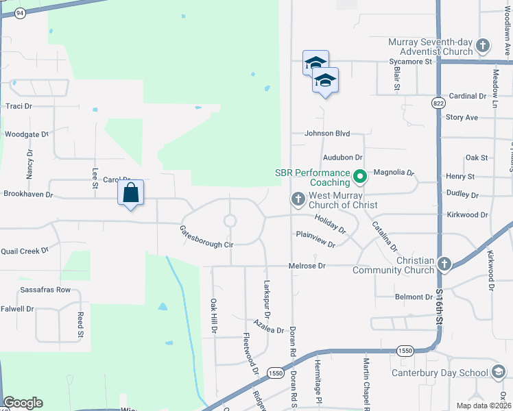 map of restaurants, bars, coffee shops, grocery stores, and more near 1935 Gatesborough Circle in Murray
