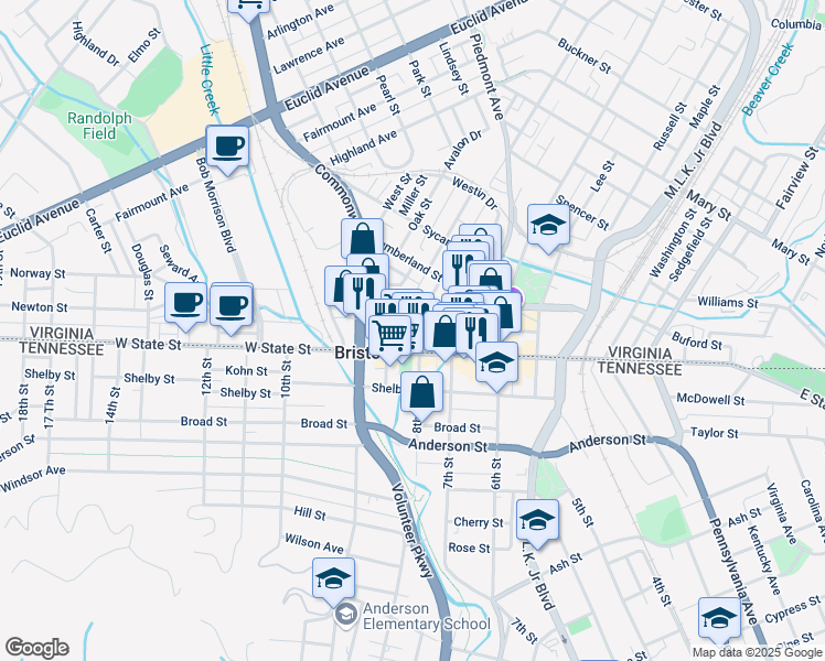 map of restaurants, bars, coffee shops, grocery stores, and more near 726-798 State Street in Bristol