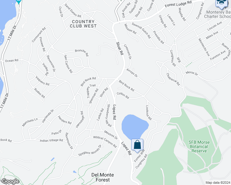 map of restaurants, bars, coffee shops, grocery stores, and more near 2994 Colton Road in Del Monte Forest