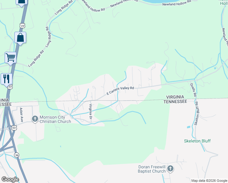 map of restaurants, bars, coffee shops, grocery stores, and more near 560 East Carters Valley Road in Gate City