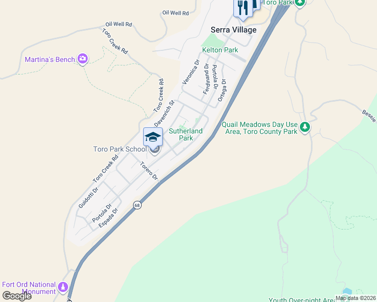 map of restaurants, bars, coffee shops, grocery stores, and more near 22300 Capote Drive in Salinas
