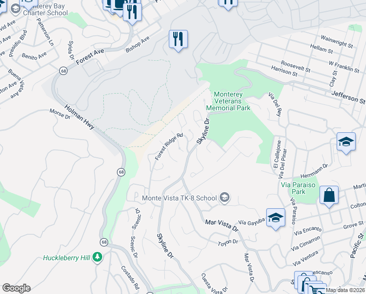 map of restaurants, bars, coffee shops, grocery stores, and more near 4 Sommerset Vale in Monterey