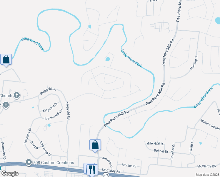 map of restaurants, bars, coffee shops, grocery stores, and more near 1121 Ishee Drive in Clarksville