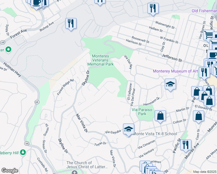 map of restaurants, bars, coffee shops, grocery stores, and more near 400 Dry Creek Road in Monterey