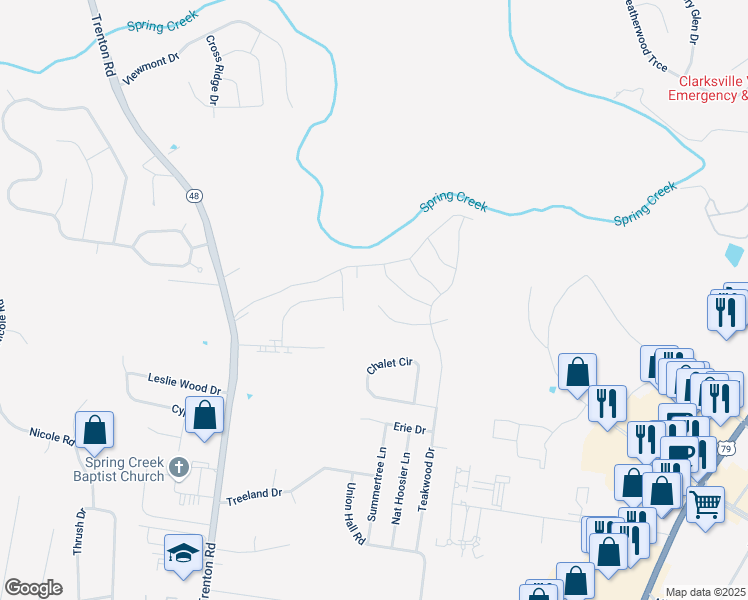 map of restaurants, bars, coffee shops, grocery stores, and more near 424 Zurich Court in Clarksville