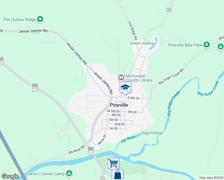 map of restaurants, bars, coffee shops, grocery stores, and more near 804 Jesse James Road in Pineville