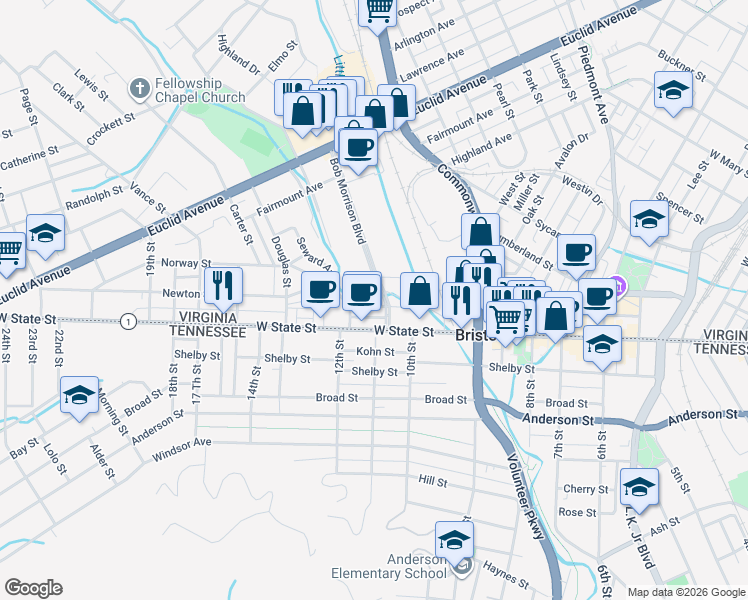 map of restaurants, bars, coffee shops, grocery stores, and more near Newton Street in Bristol