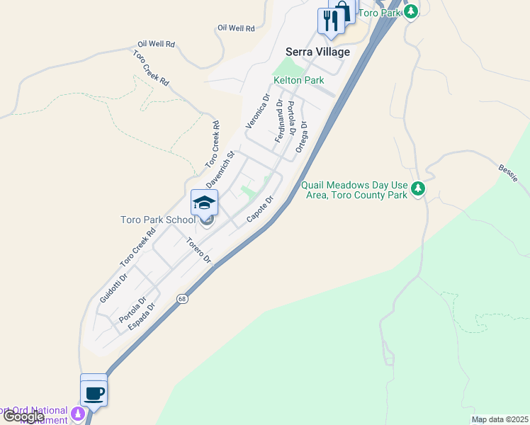 map of restaurants, bars, coffee shops, grocery stores, and more near 22306 Capote Drive in Salinas