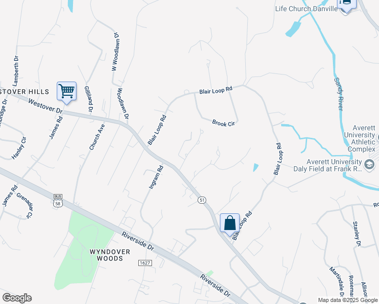 map of restaurants, bars, coffee shops, grocery stores, and more near 210 Charlotte Avenue in Danville