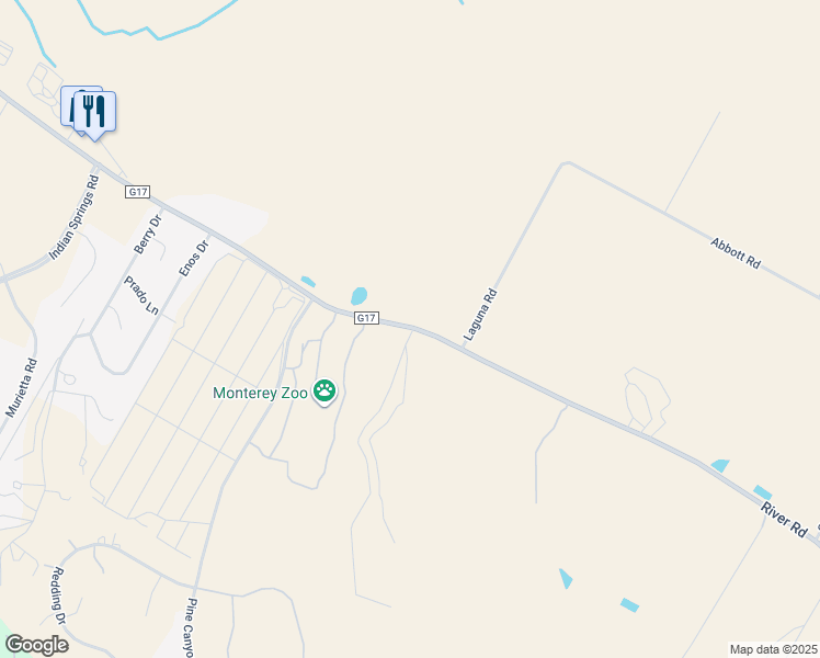 map of restaurants, bars, coffee shops, grocery stores, and more near 432 River Road in Salinas