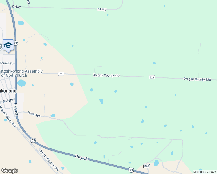 map of restaurants, bars, coffee shops, grocery stores, and more near 710 County Road 328 in Thayer