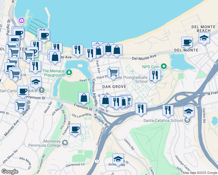 map of restaurants, bars, coffee shops, grocery stores, and more near 5 Zaragoza View in Monterey