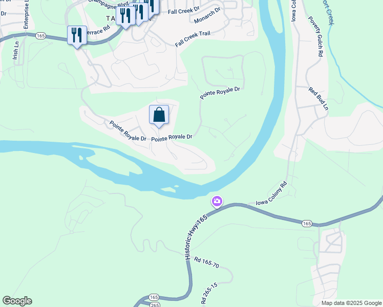 map of restaurants, bars, coffee shops, grocery stores, and more near 255 Wimbledon Drive in Branson