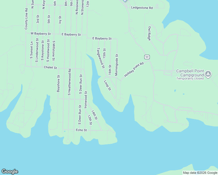 map of restaurants, bars, coffee shops, grocery stores, and more near 389 16th Street in Shell Knob