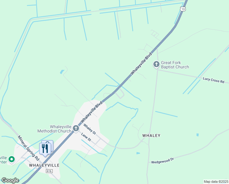 map of restaurants, bars, coffee shops, grocery stores, and more near 6107 Whaleyville Boulevard in Suffolk