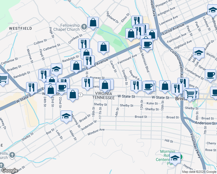 map of restaurants, bars, coffee shops, grocery stores, and more near Newton Street in Bristol