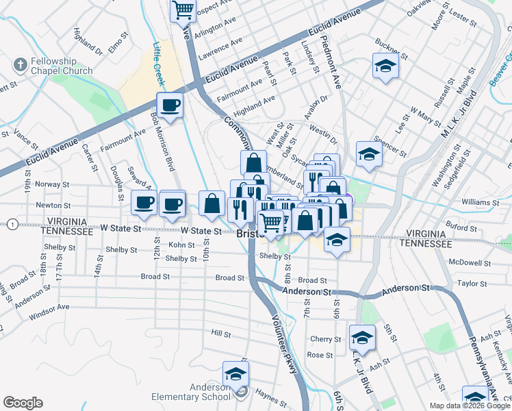 map of restaurants, bars, coffee shops, grocery stores, and more near in Bristol