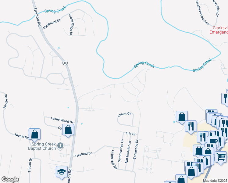 map of restaurants, bars, coffee shops, grocery stores, and more near 424 Zurich Court in Clarksville