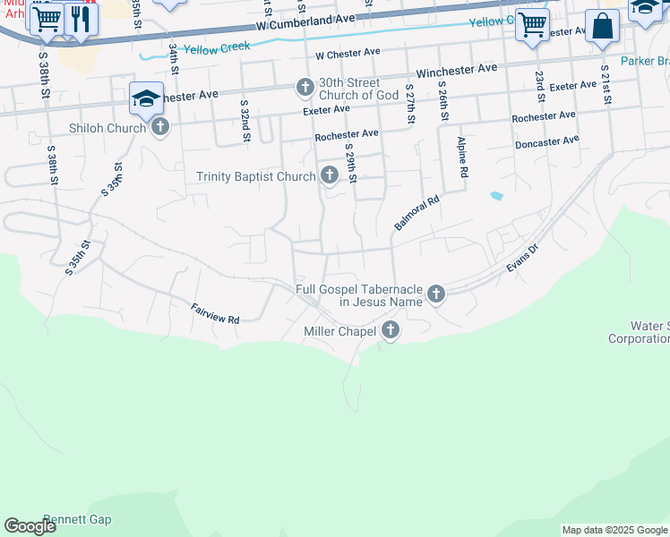 map of restaurants, bars, coffee shops, grocery stores, and more near 227 Parker Lane in Middlesboro