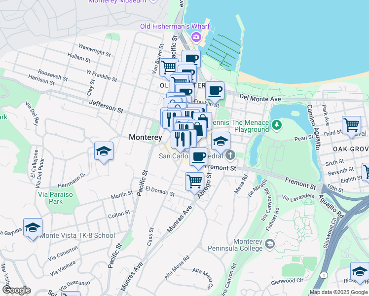 map of restaurants, bars, coffee shops, grocery stores, and more near 570 Munras Avenue in Monterey