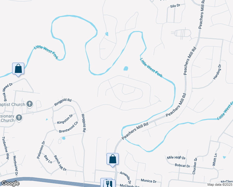 map of restaurants, bars, coffee shops, grocery stores, and more near 1073 Castlerock Drive in Clarksville