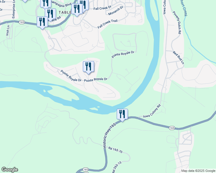 map of restaurants, bars, coffee shops, grocery stores, and more near 255 Wimbledon Drive in Branson