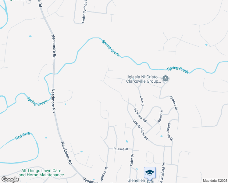 map of restaurants, bars, coffee shops, grocery stores, and more near 2985 Core Drive in Clarksville