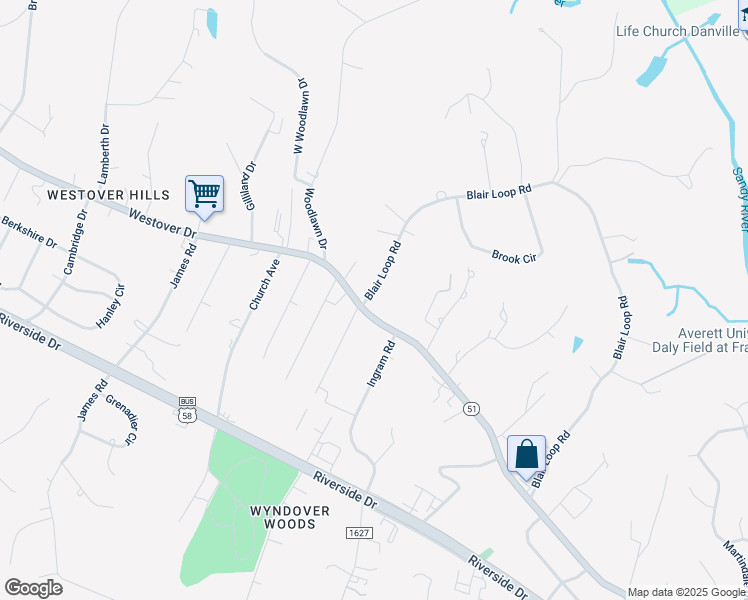 map of restaurants, bars, coffee shops, grocery stores, and more near 1985-1999 Blair Loop Road in Danville
