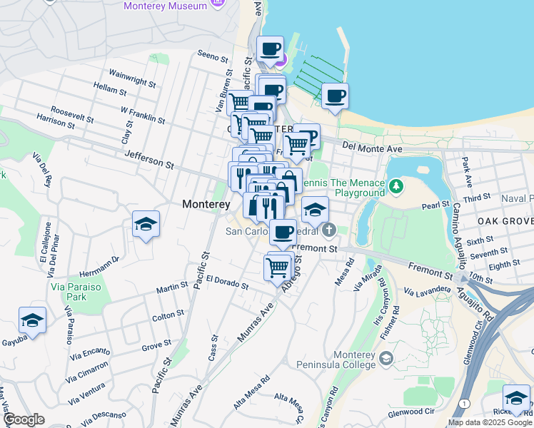 map of restaurants, bars, coffee shops, grocery stores, and more near 570 Munras Avenue in Monterey