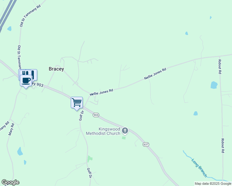 map of restaurants, bars, coffee shops, grocery stores, and more near 300 Nellie Jones Road in Bracey
