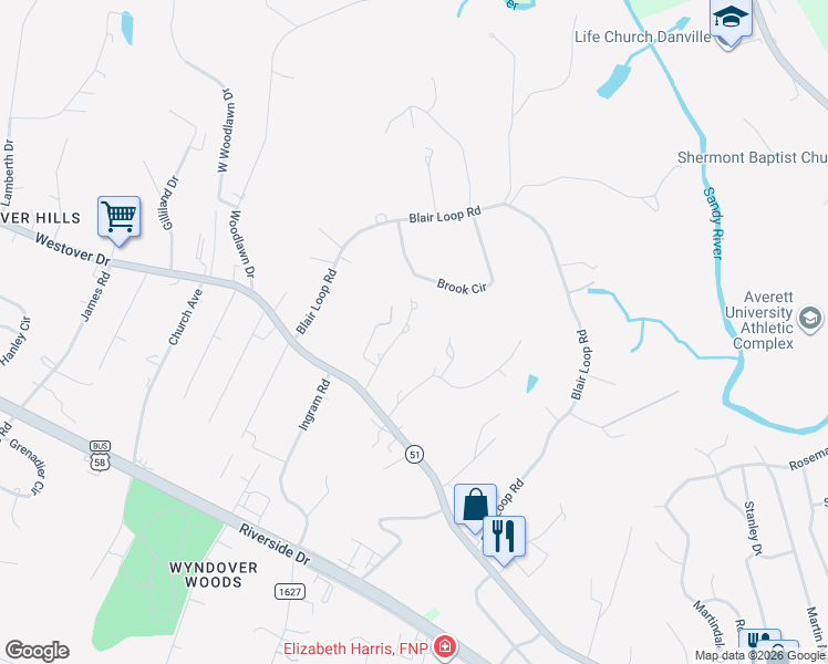 map of restaurants, bars, coffee shops, grocery stores, and more near 212 Charlotte Avenue in Danville