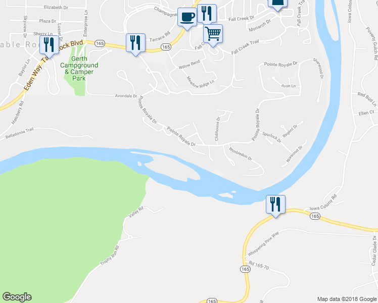map of restaurants, bars, coffee shops, grocery stores, and more near 126 Overlook Drive in Branson