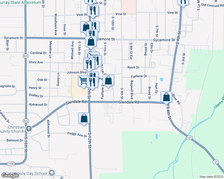 map of restaurants, bars, coffee shops, grocery stores, and more near 1000-1006 Irene Terrace in Murray