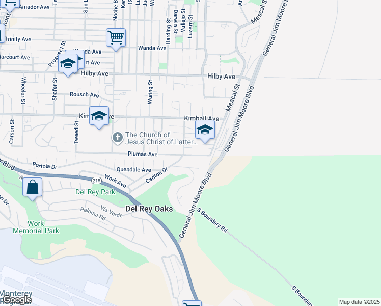 map of restaurants, bars, coffee shops, grocery stores, and more near 1555 Plumas Avenue in Seaside
