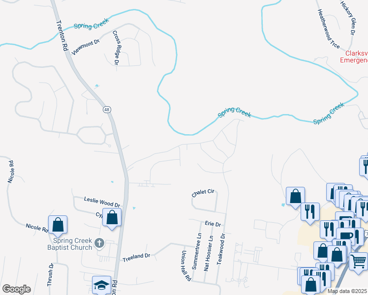 map of restaurants, bars, coffee shops, grocery stores, and more near 424 Zurich Court in Clarksville
