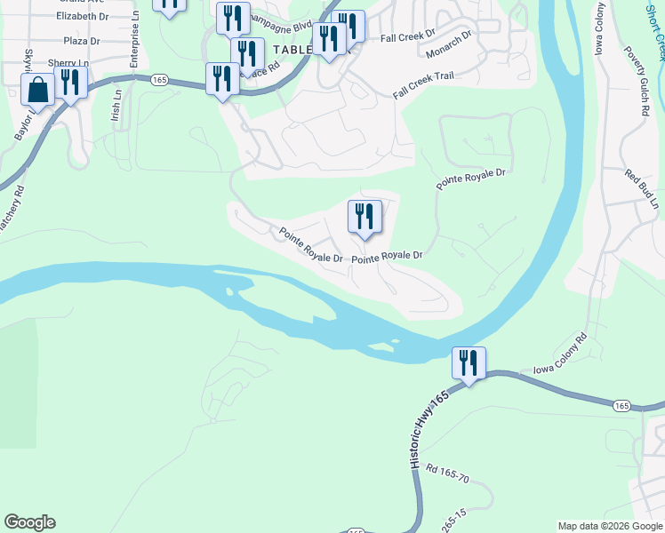 map of restaurants, bars, coffee shops, grocery stores, and more near 147 Grandview Drive in Branson