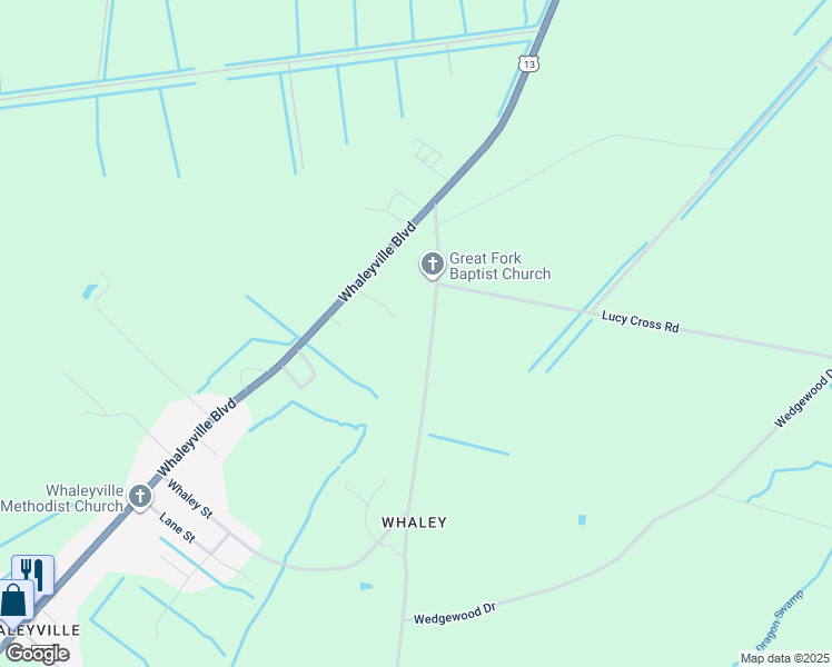 map of restaurants, bars, coffee shops, grocery stores, and more near 228 Great Fork Road in Suffolk