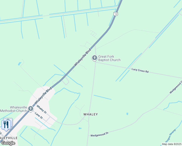 map of restaurants, bars, coffee shops, grocery stores, and more near 228 Great Fork Road in Suffolk